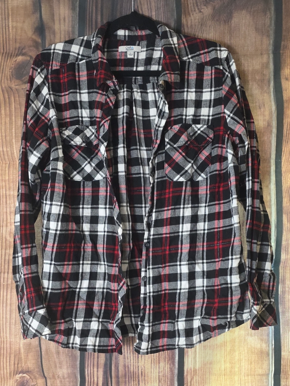 Croft & Barrow Red, Black and White Plaid LARGE Button-Down Shirt